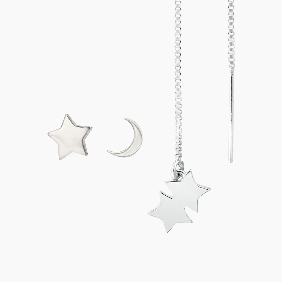 Moon and Star Sterling Silver Earrings, Artisan outlet Jewelry