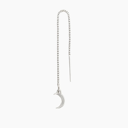 Silver Crescent Moon Threader Earring | Mazi New York Jewelry