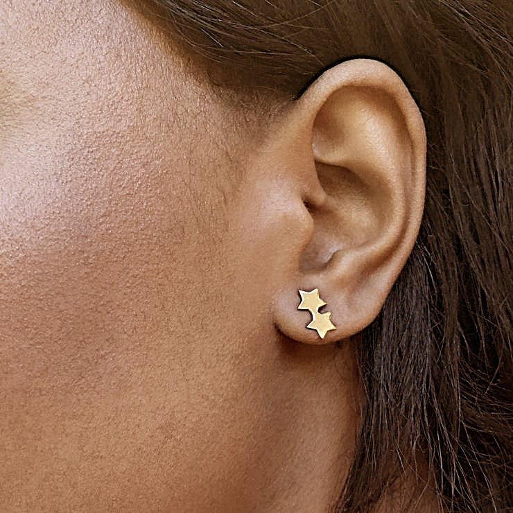 Double Star Earrings in 14k Gold - Mazi New York Jewelry