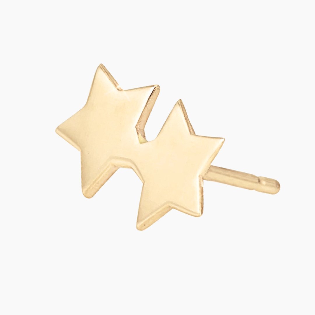 Double Star Earrings in 14k Gold - Mazi New York Jewelry