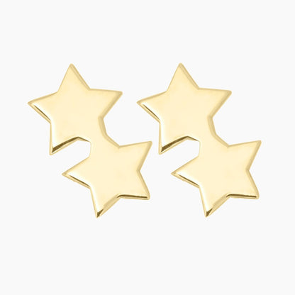 Double Star Earrings in 14k Gold - Mazi New York Jewelry