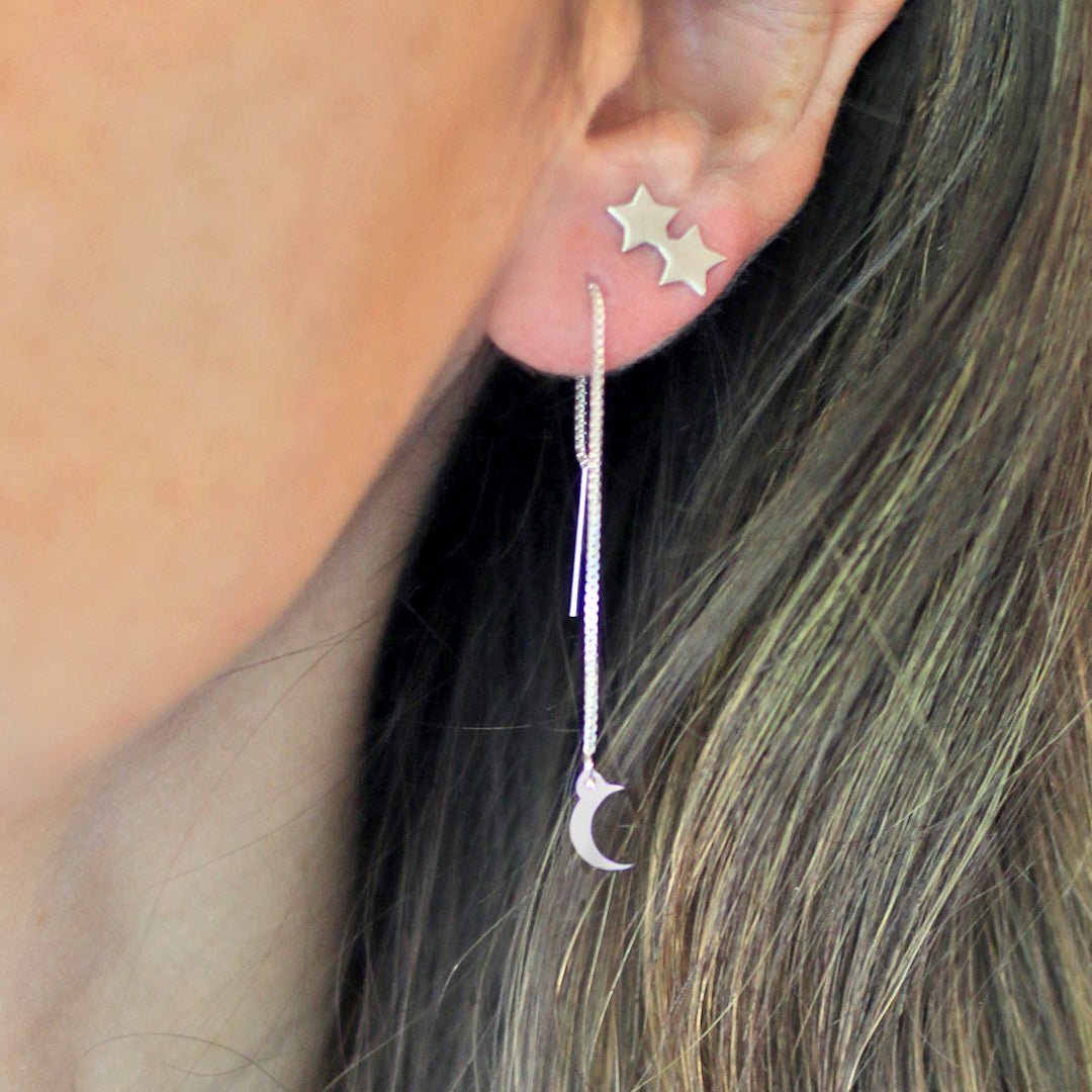 Double Star Stud Earring in Sterling Silver (single earring) - Mazi New York-jewelry