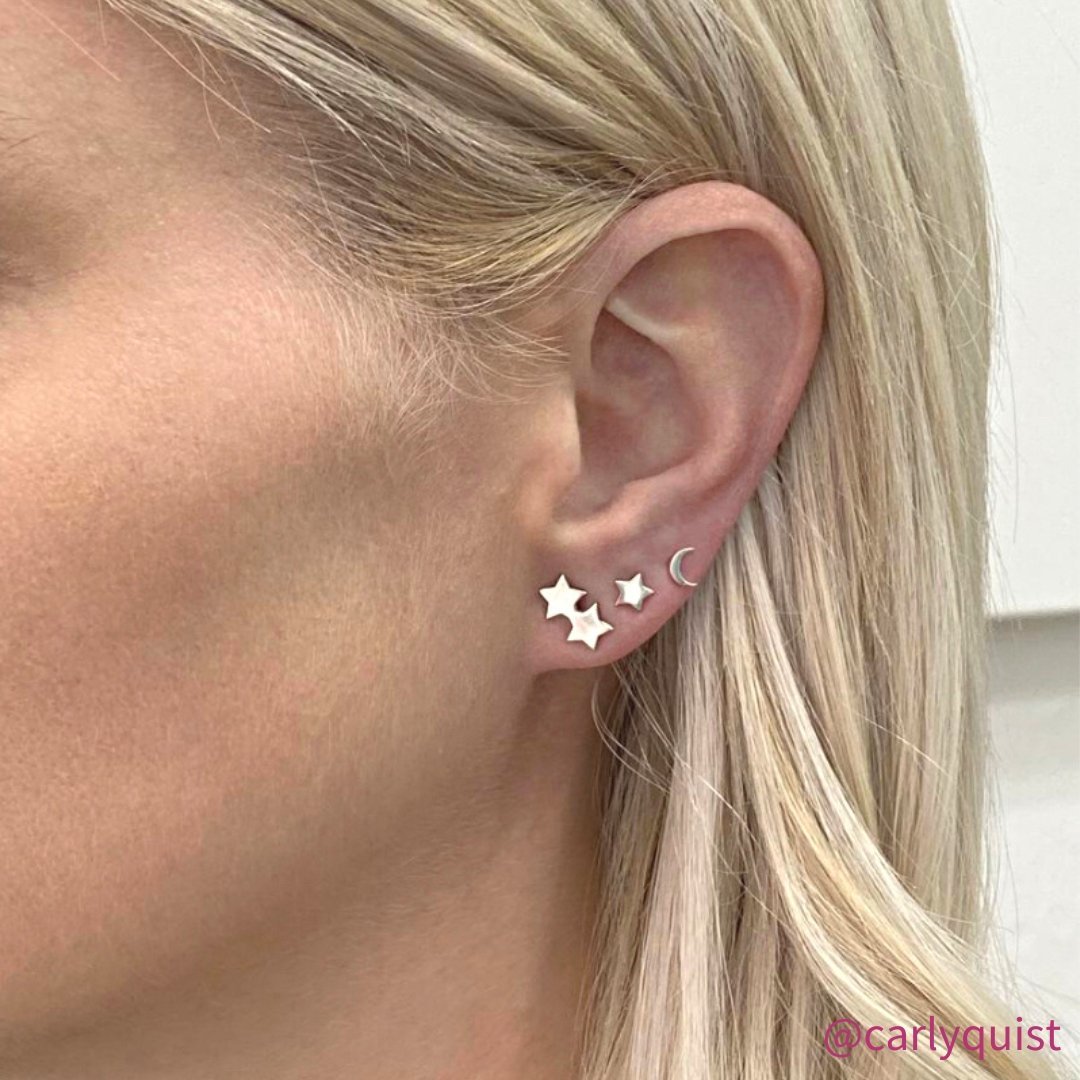 Double Star Stud Earring in Sterling Silver (single earring) - Mazi New York-jewelry