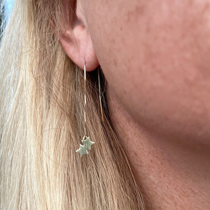 Double Star Threader Earring in 14k Gold (single earring) - Mazi New York-jewelry