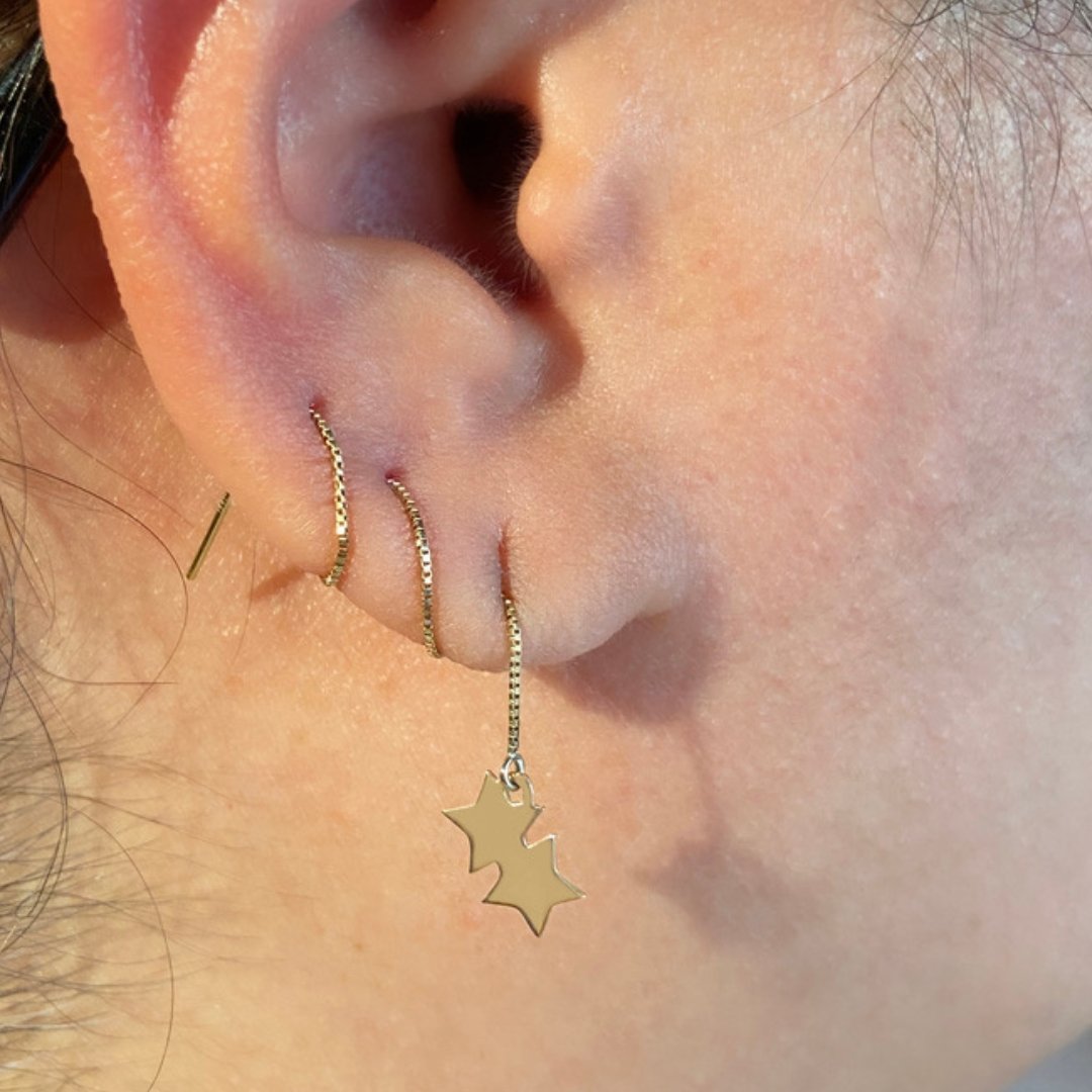 Double Star Threader Earrings in 14k Gold - Mazi New York-jewelry