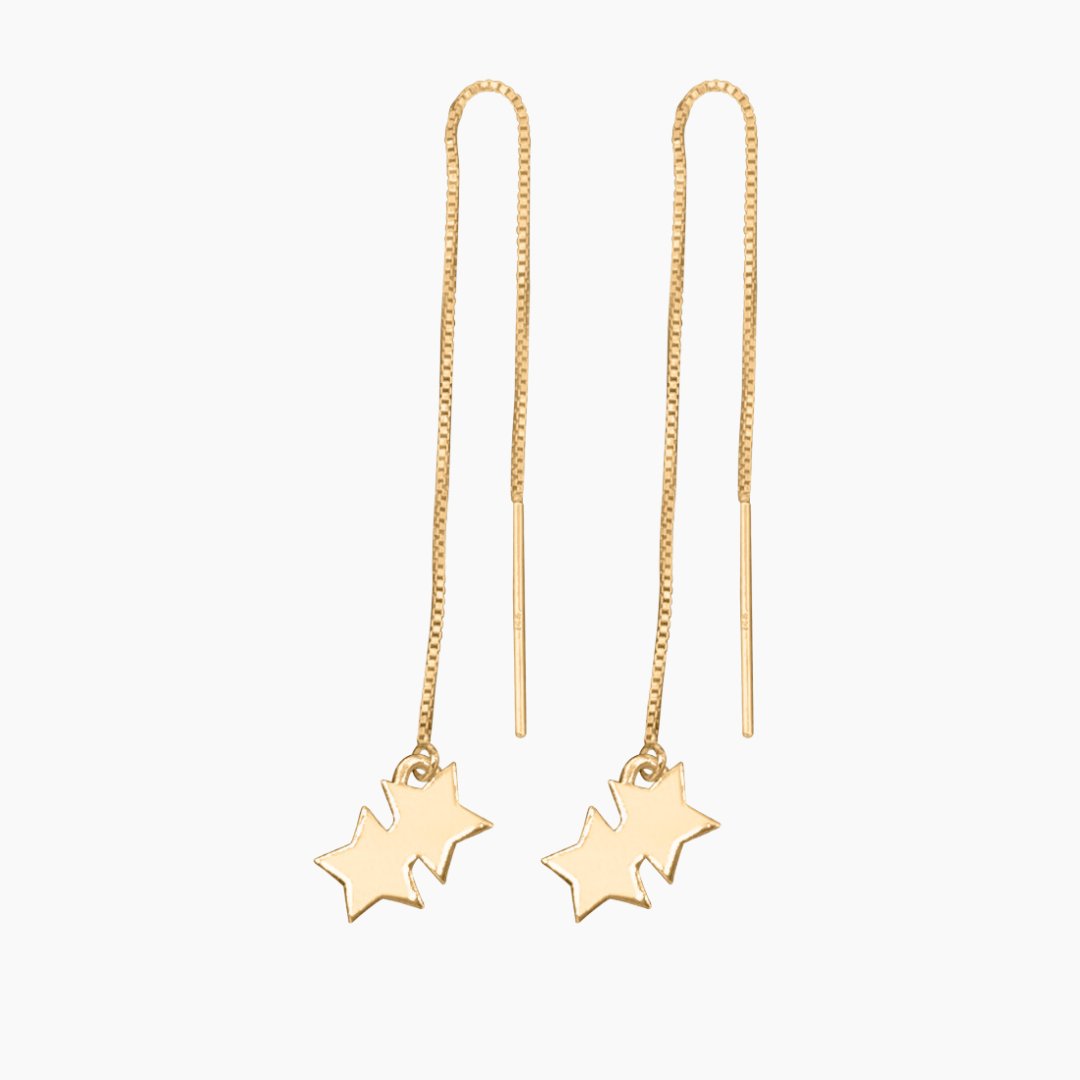 Double Star Threader Earrings in 14k Gold - Mazi New York-jewelry