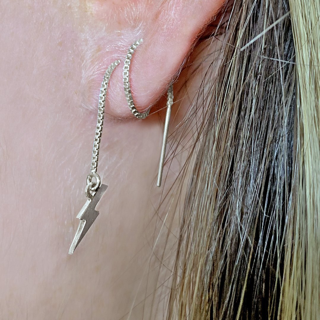 Lightning Bolt Threader Earrings in Sterling Silver - Mazi New York-jewelry