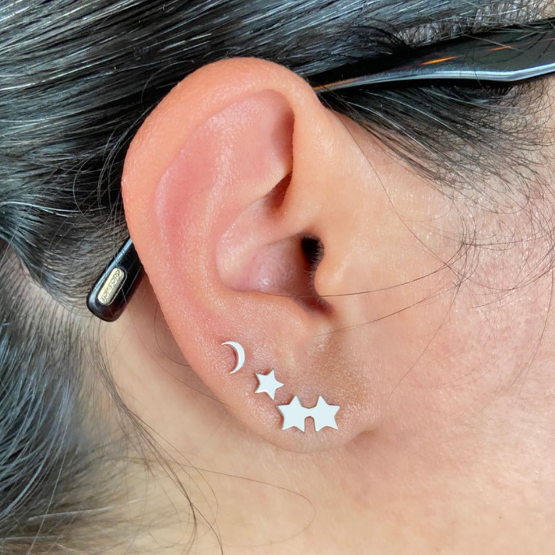 Moon + Stars Earring Set in Sterling Silver - Mazi New York-jewelry