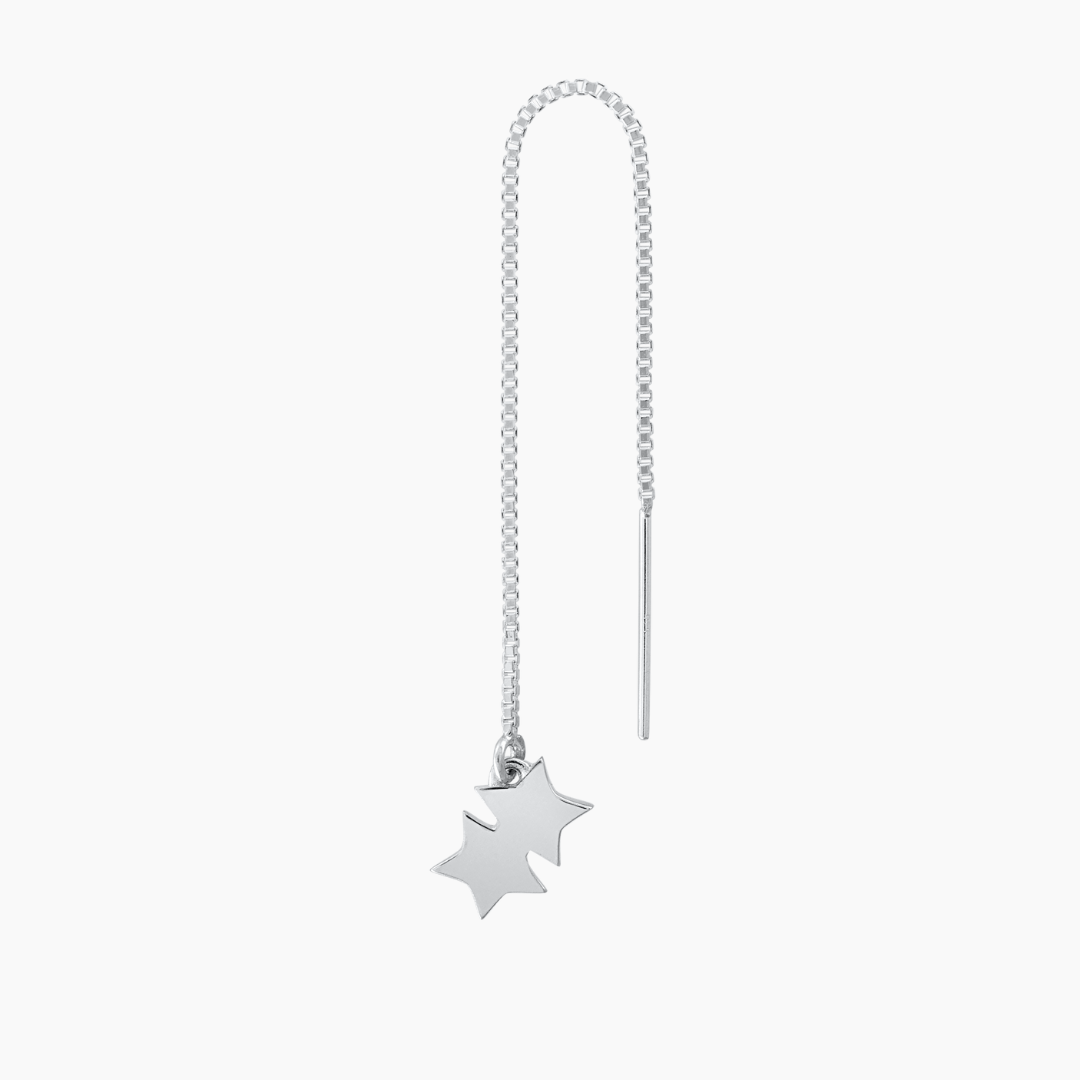 Double Star Threader Earring in Sterling Silver (single earring) - Mazi New York Jewelry
