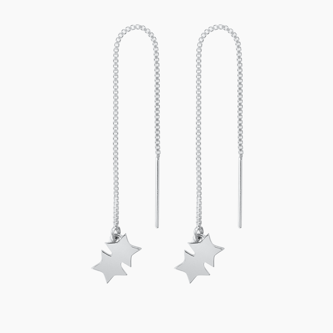 Double Star Threader Earrings in Sterling Silver