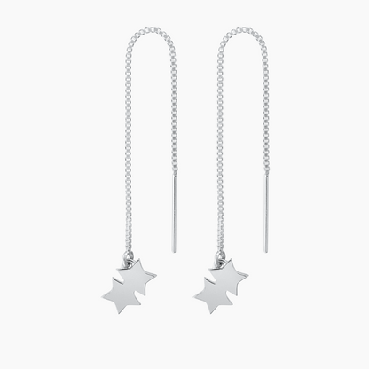 Double Star Threader Earrings in Sterling Silver
